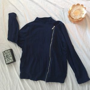 Moto Style Navy Blue Zippered Jacket Size 14/16 EUC